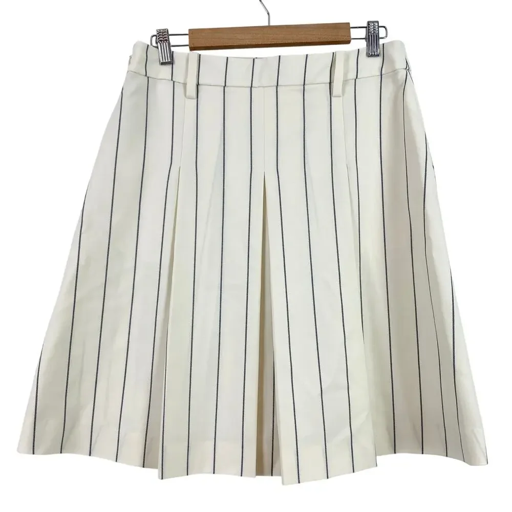 Tory Burch Wool Performance Pleated Golf Mini Skirt New Ivory Light Stripe 2